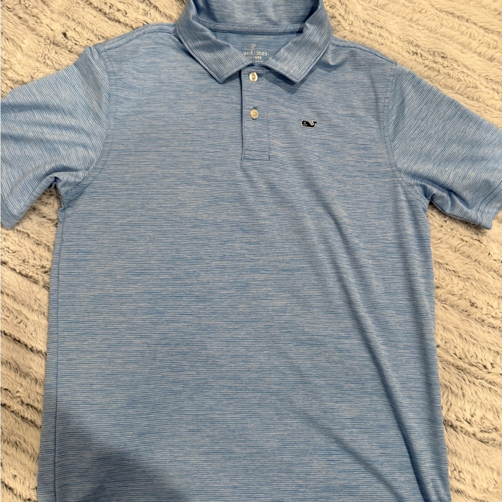 Boys Performance Vineyard Vines Light Blue Striped Polo